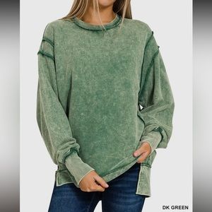 Dark Green Raw Edge Sweatshirt